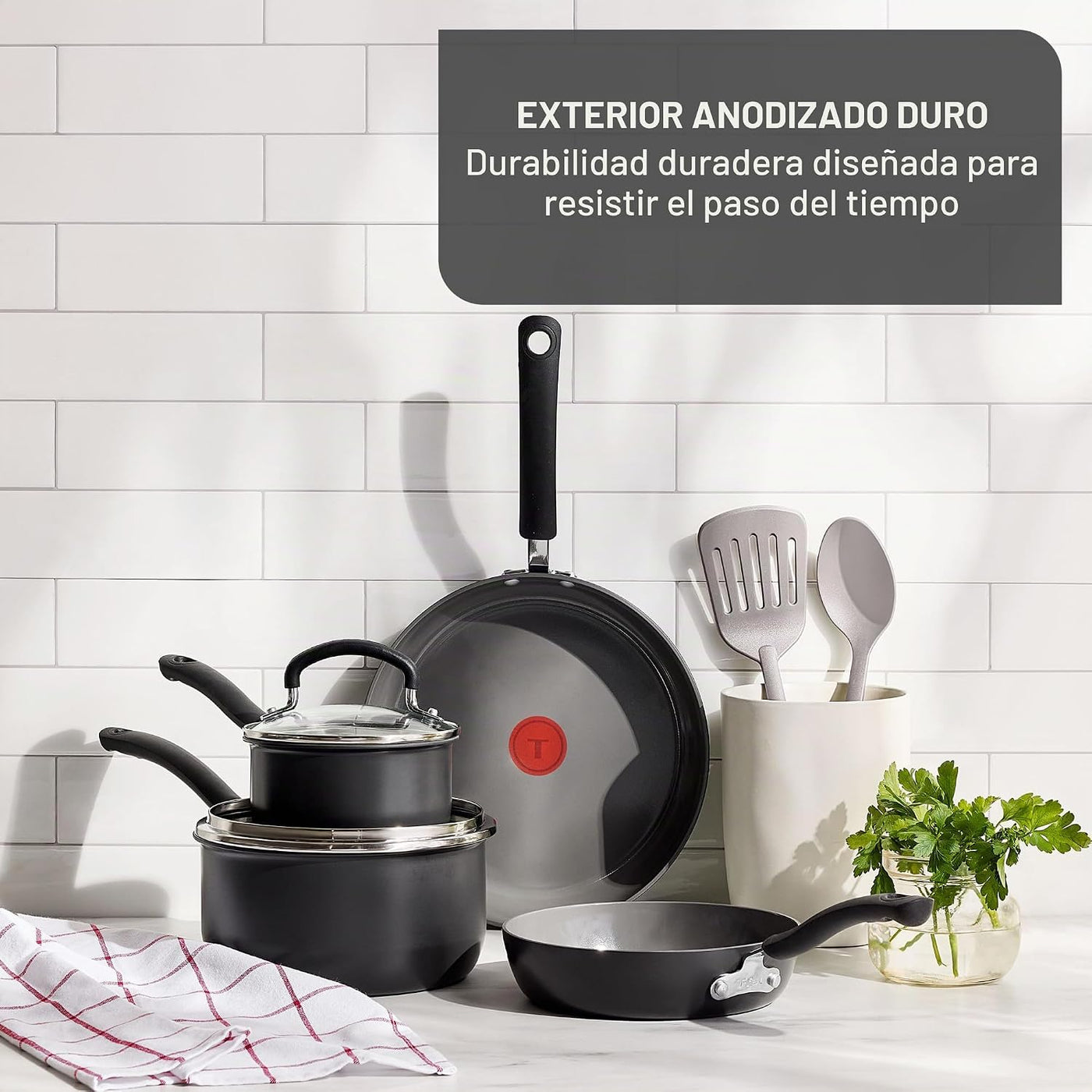 T-fal Juego de utensilios de cocina antiadherentes de cerámica, 8 p...