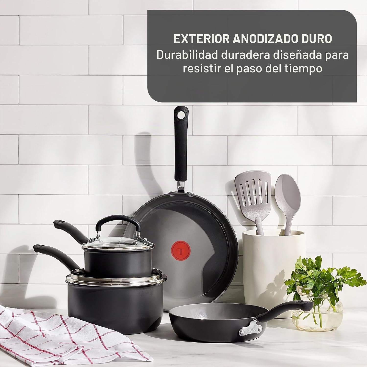 T-fal Juego de utensilios de cocina antiadherentes de cerámica, 8 p...