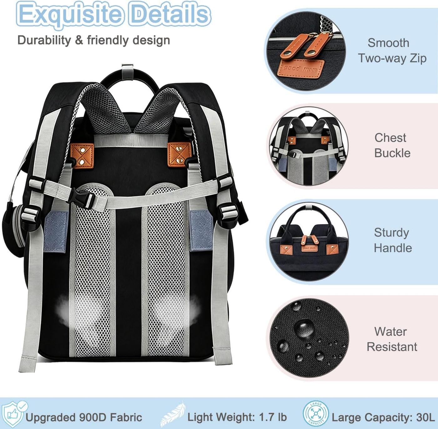 SHITIESHOU Mochila para pañales para mamá y papá, con cambiador, 19...