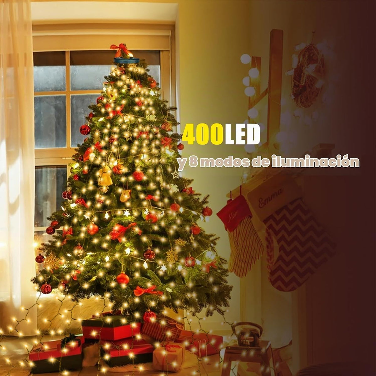 Janplay Guirnalda de luces para árbol de Navidad, 400 LED, 16 línea...
