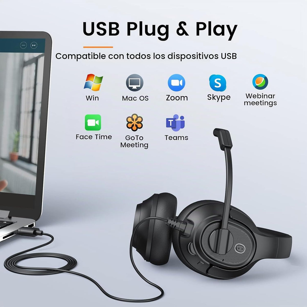 EKSA Auriculares con micrófono para laptop, auriculares con cable p...