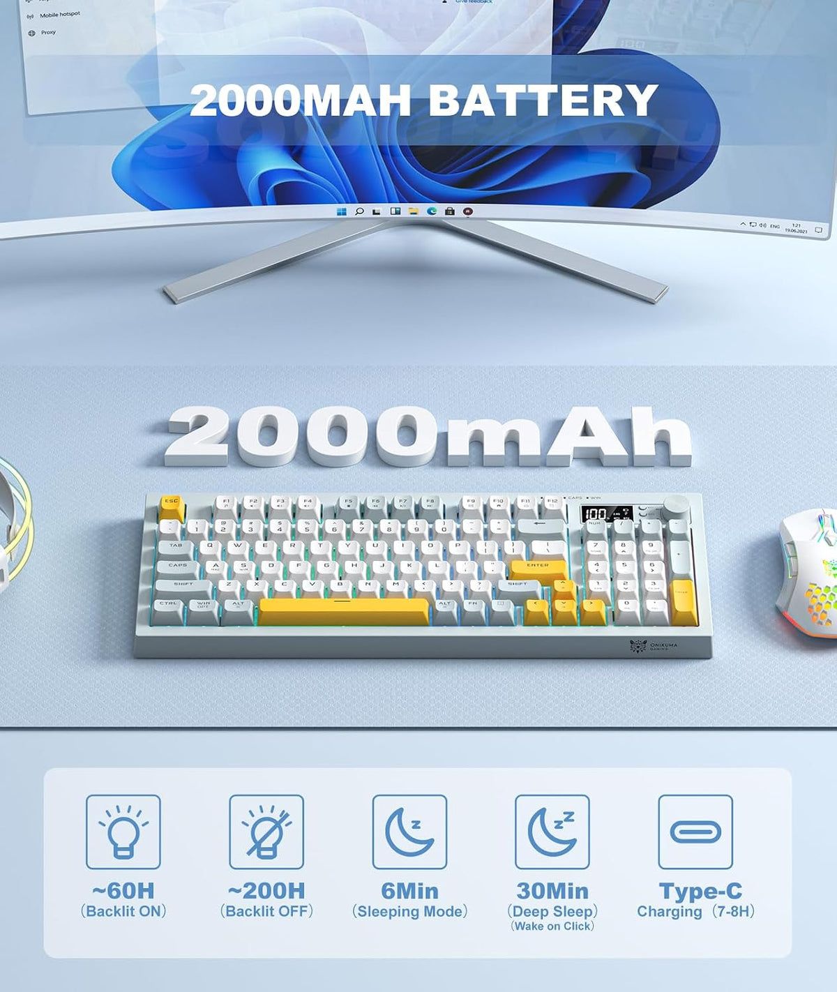 Teclado inalámbrico de tres modos y mouse para juegos de PC con cable