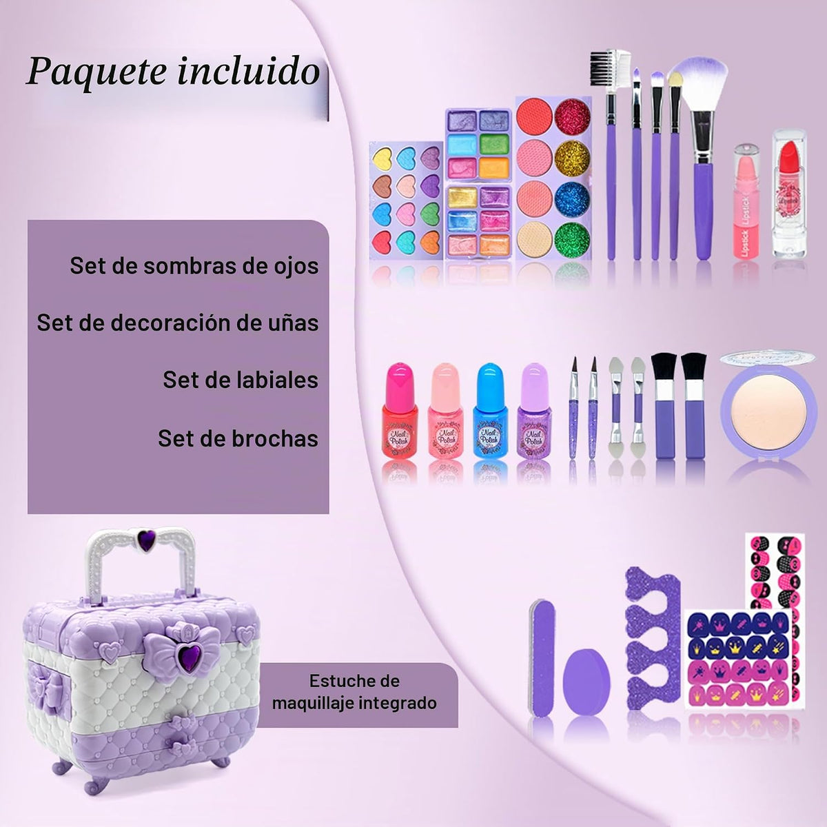 Kit de maquillaje para niños para niña: juguete de princesa lavable...