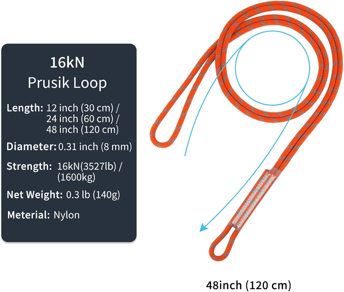 NewDoar Cuerda Prusik de 0.315 in (5\/16 pulgadas) pre-cosida, lazo...