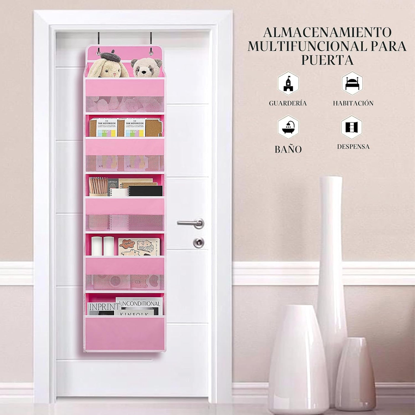 TYMENSH Organizador para colgar sobre la puerta con 5 bolsillos gra...