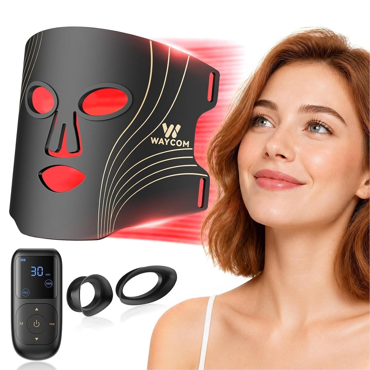 WAYCOM Máscara de terapia de luz roja para la cara: 850nm NIR LED |...