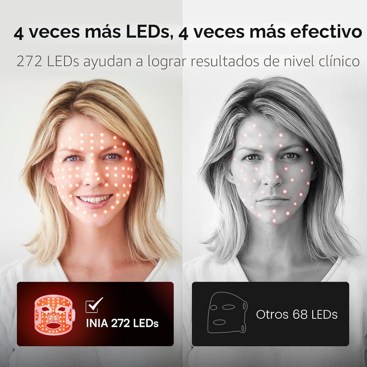 INIA Máscara inalámbrica de terapia de luz roja GLOW para cara, 850...