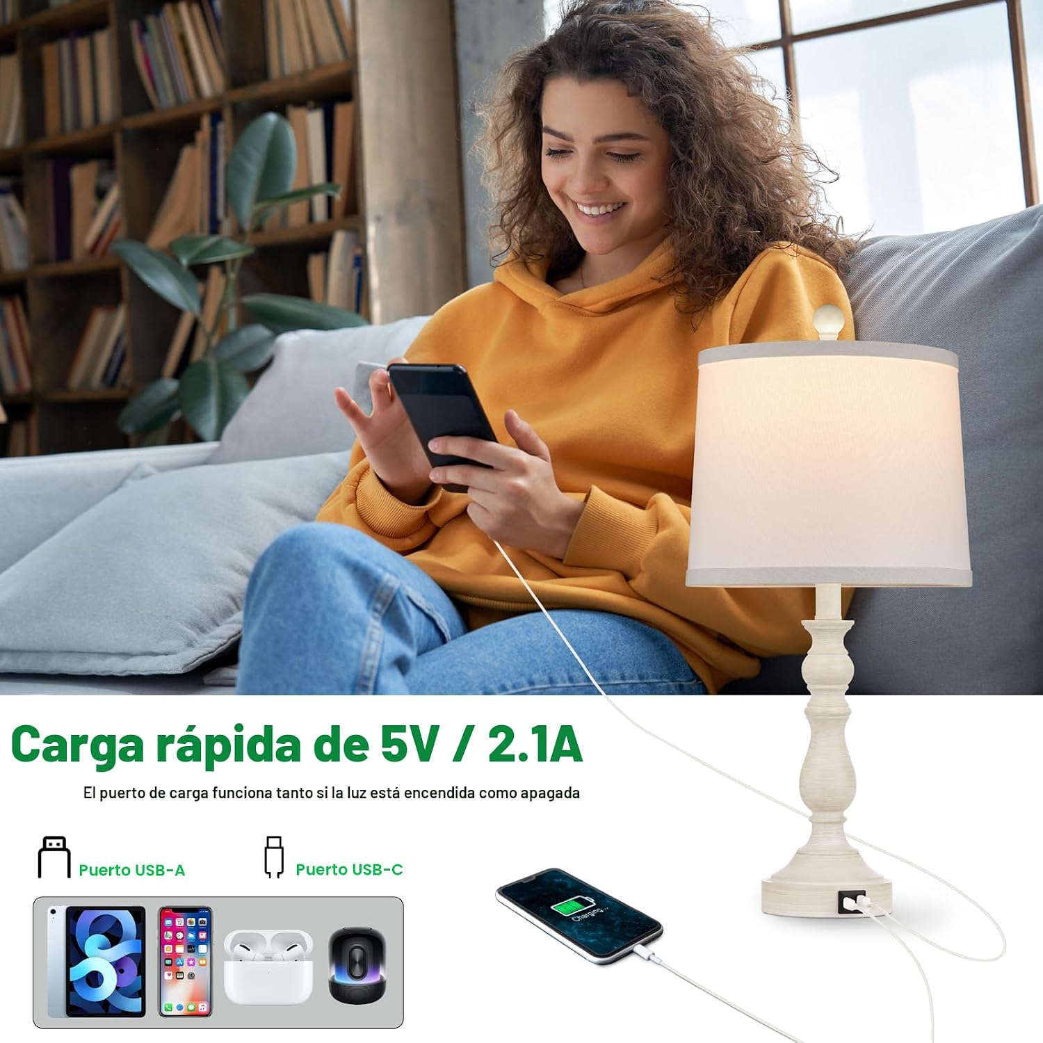 Leasgy Juego de 2 lámparas de mesa de 23 pulgadas, lámparas para do...
