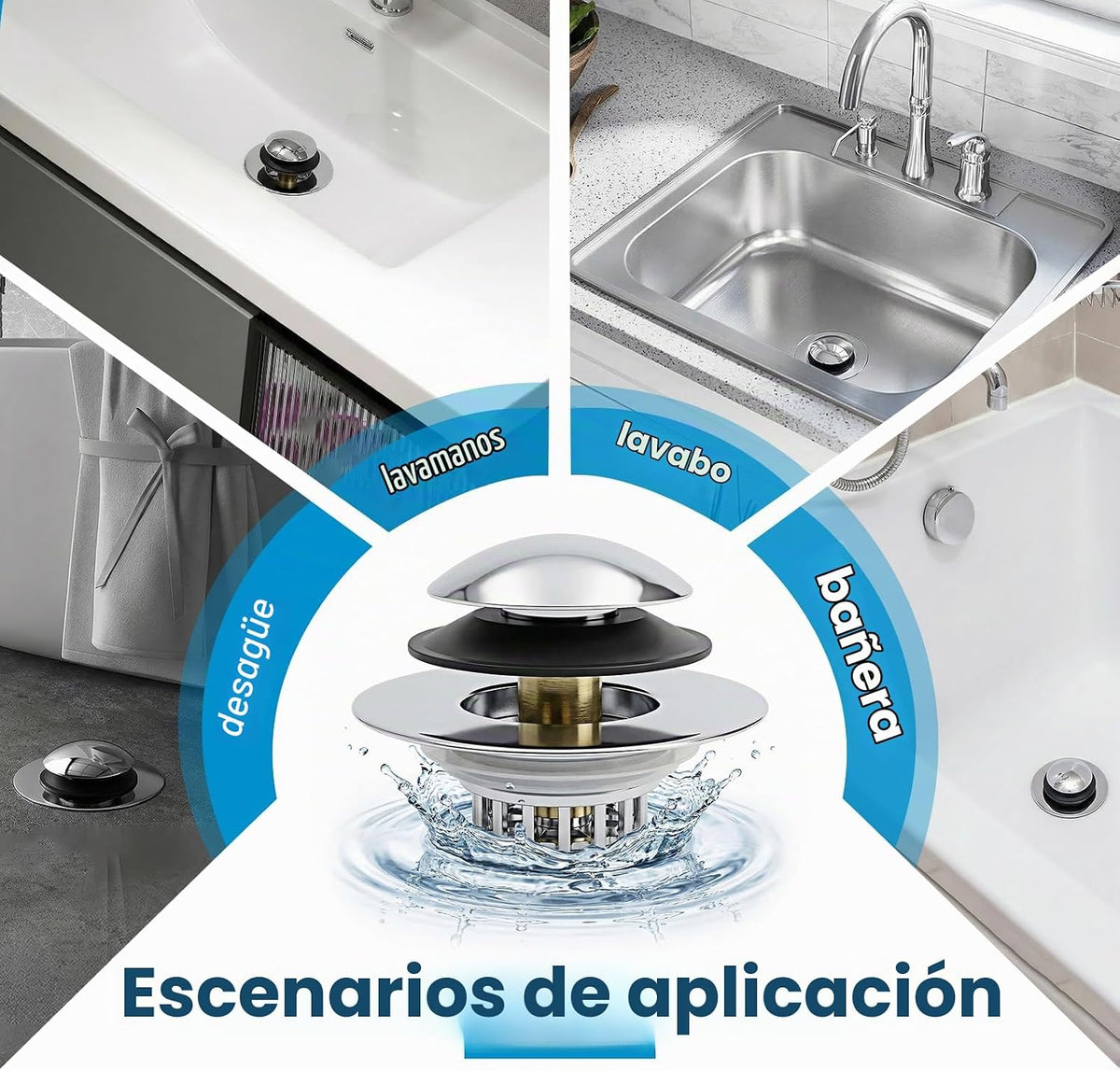 Tapón de drenaje de bañera 3 en 1 y recogedor de pelo, enchufe univ...
