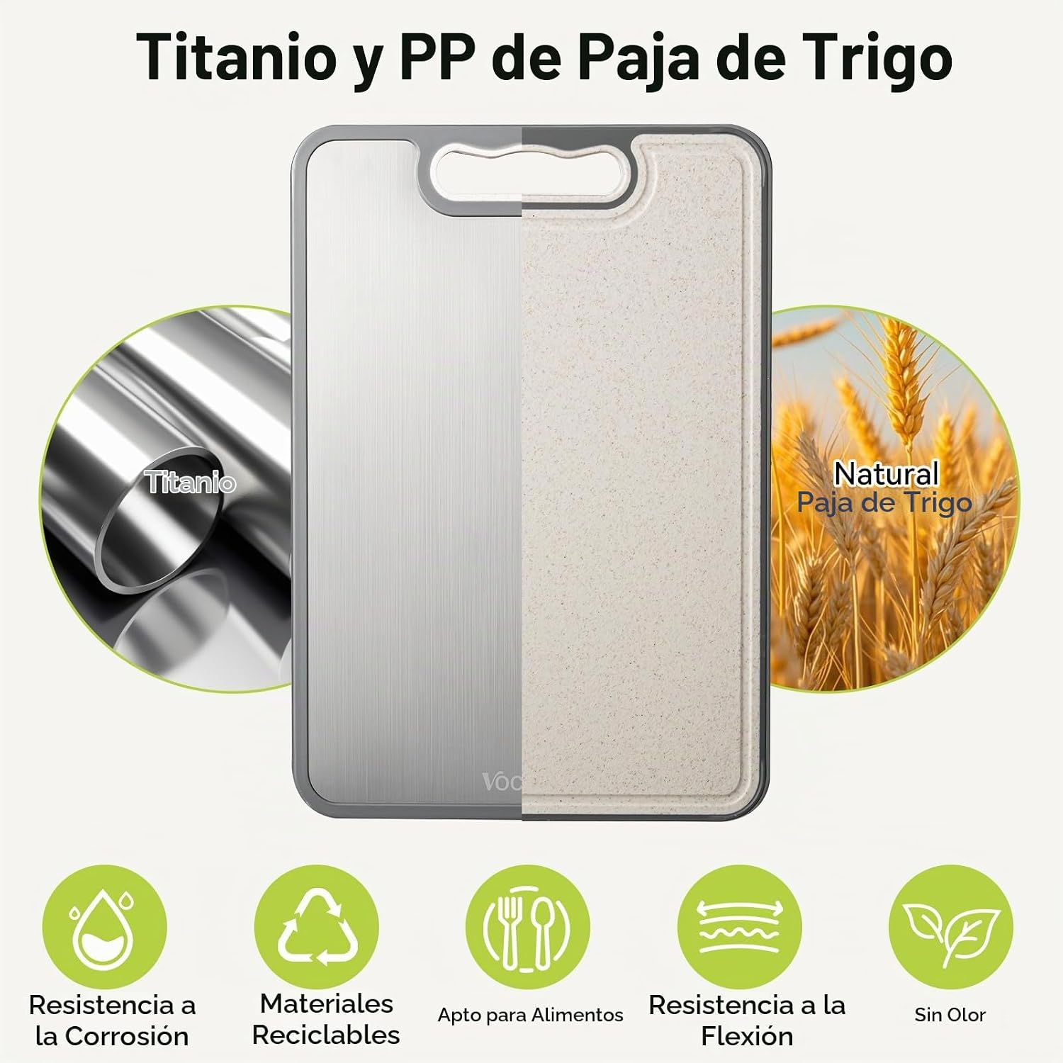 Vocvee Tabla de cortar de titanio de 2 piezas, tabla de cortar de d...