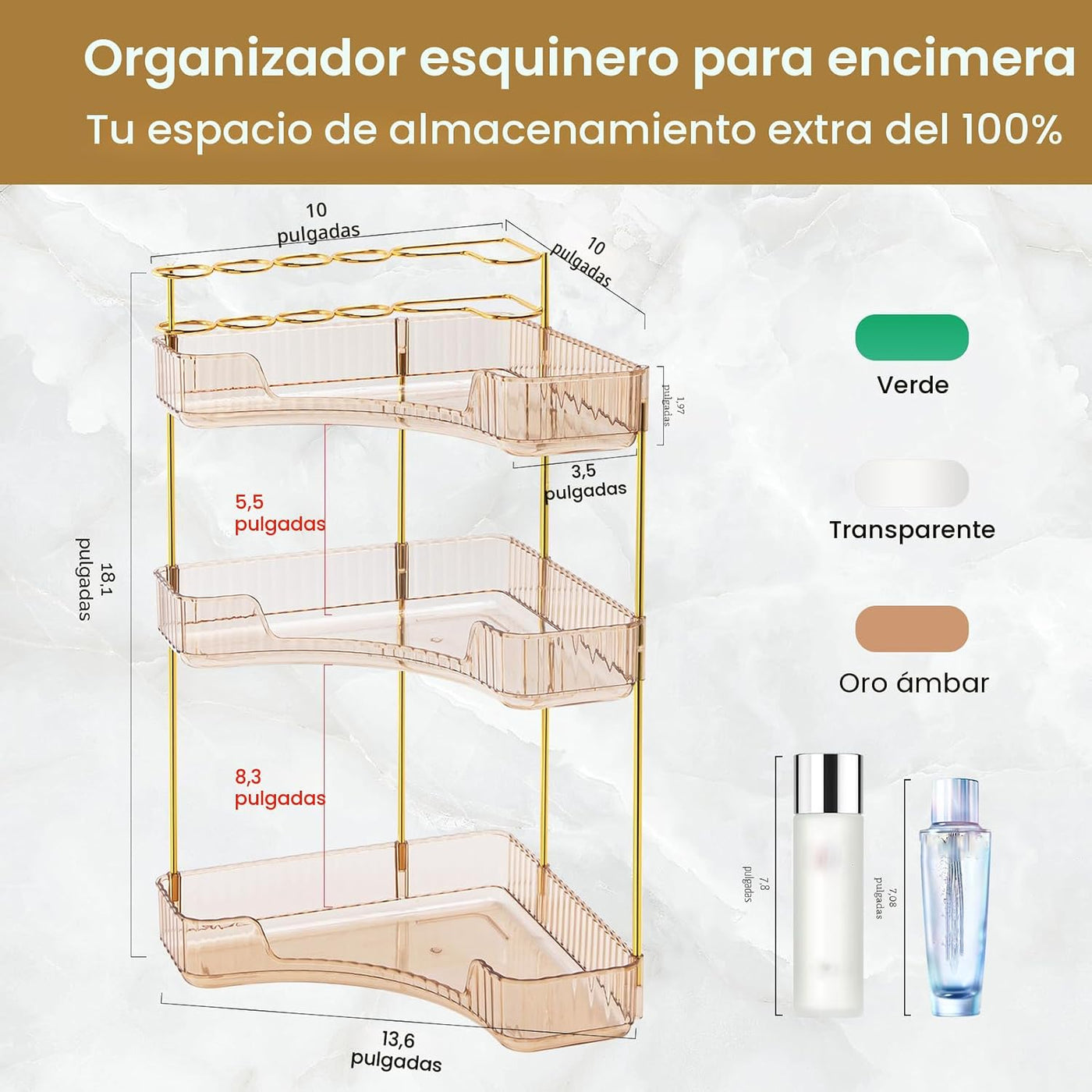 NATURE'S SOURCE Organizador de maquillaje para tocador, organiz...