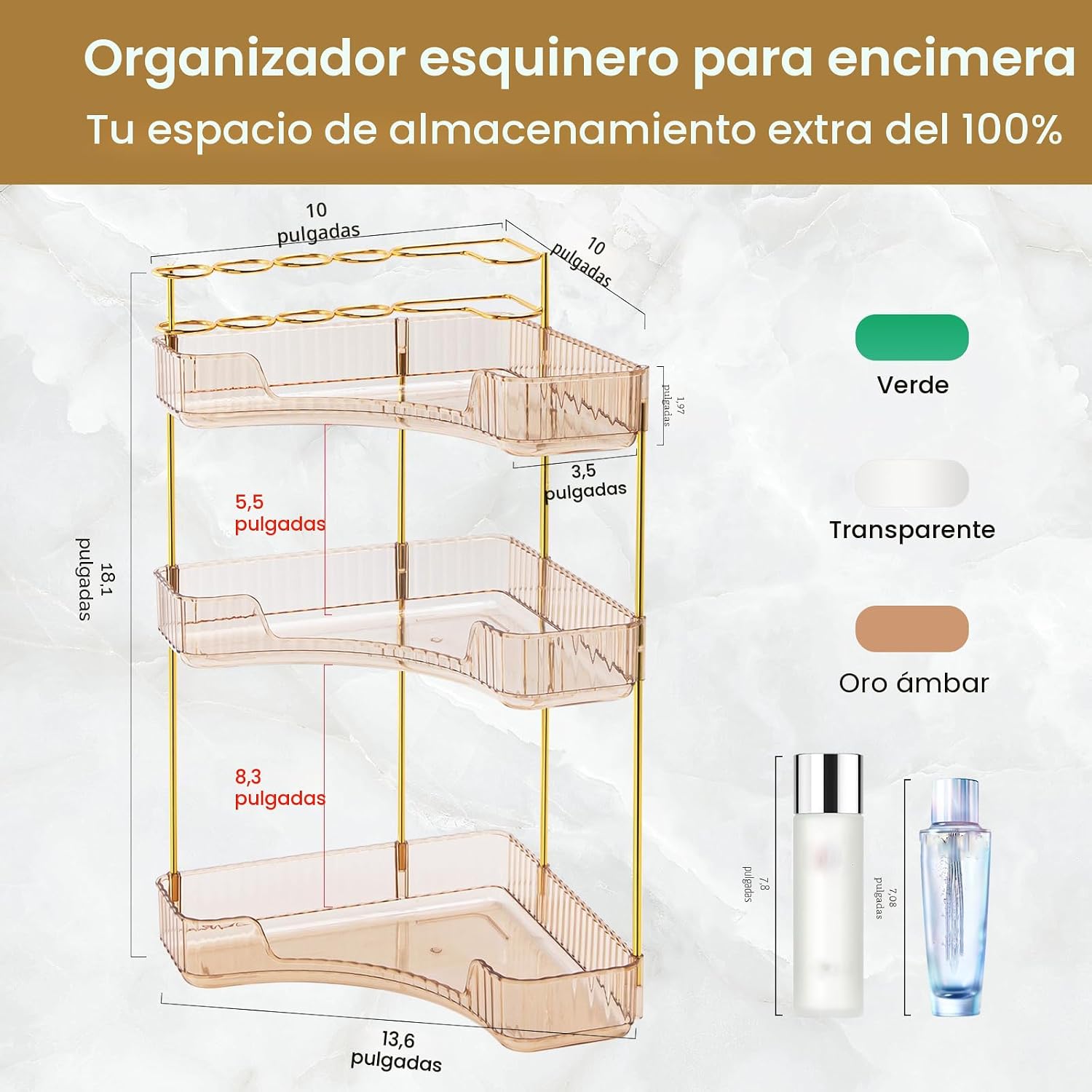 NATURE'S SOURCE Organizador de maquillaje para tocador, organiz...
