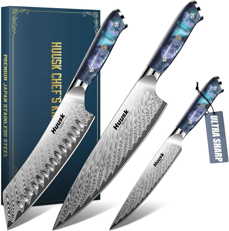 Huusk - Juego de cuchillos japoneses de acero inoxidable con funda...