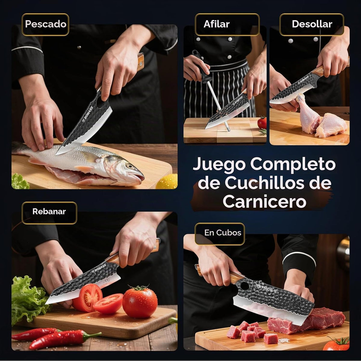 BOMASSFORGE Juego de cuchillos de carnicero de 5 piezas, juego de c...