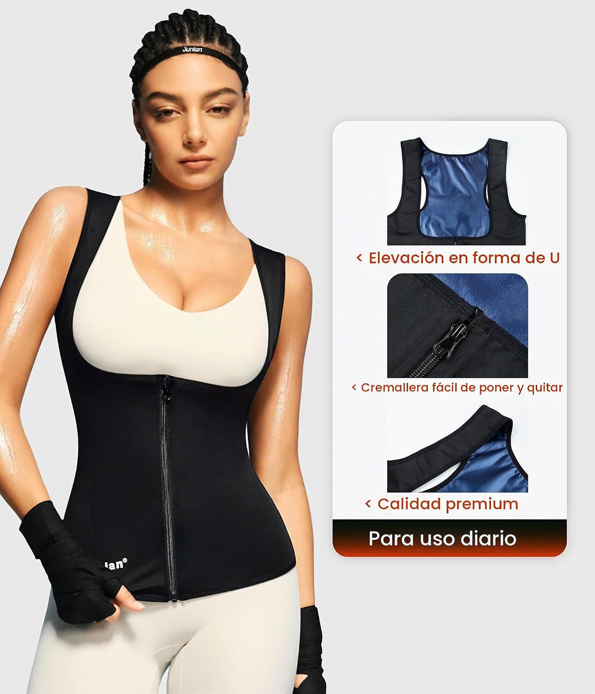Junlan Traje de sauna para mujer, chaleco entrenador de cintura par...