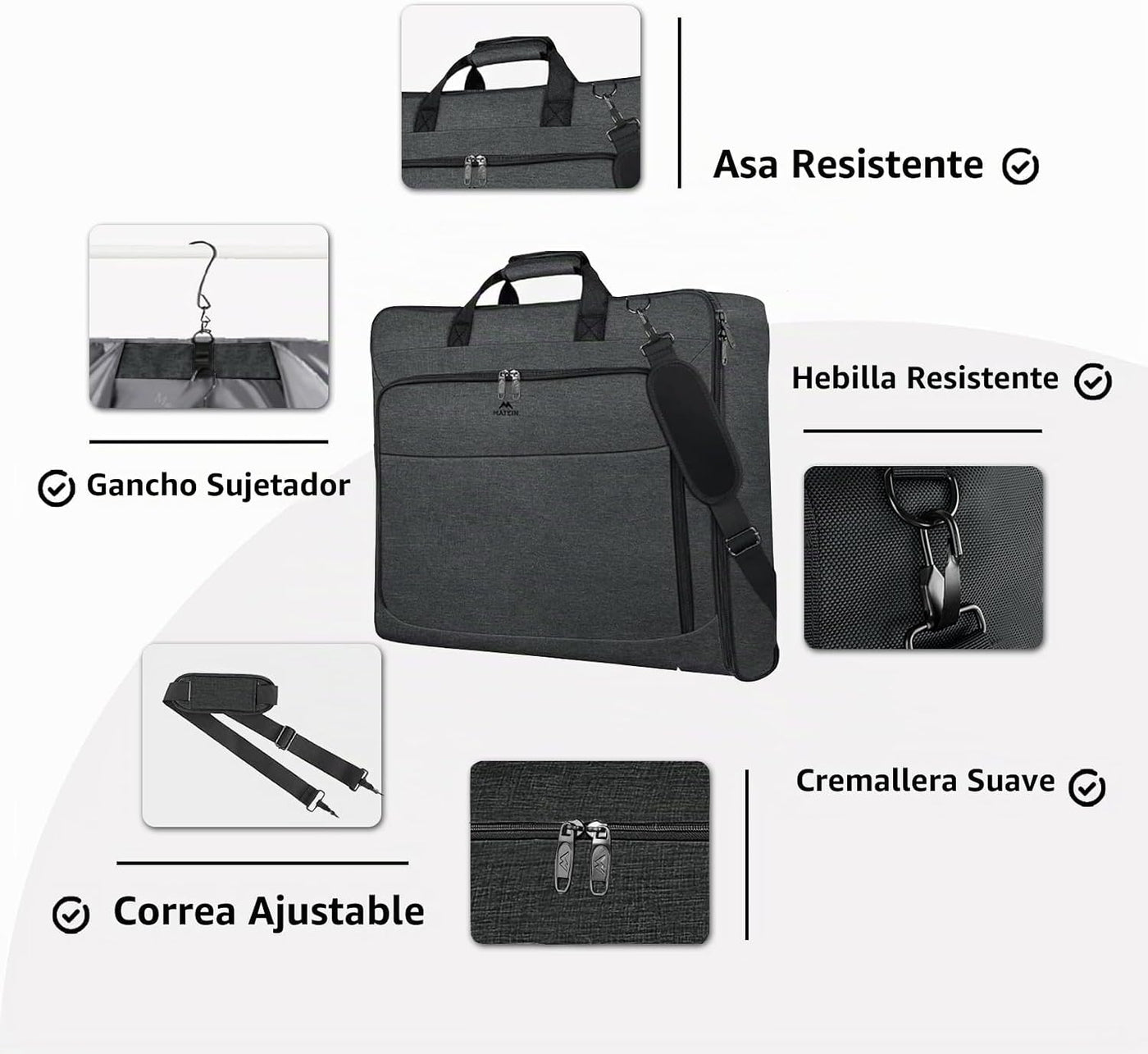 MATEIN Bolsas de ropa para colgar ropa, bolsa de viaje grande con c...