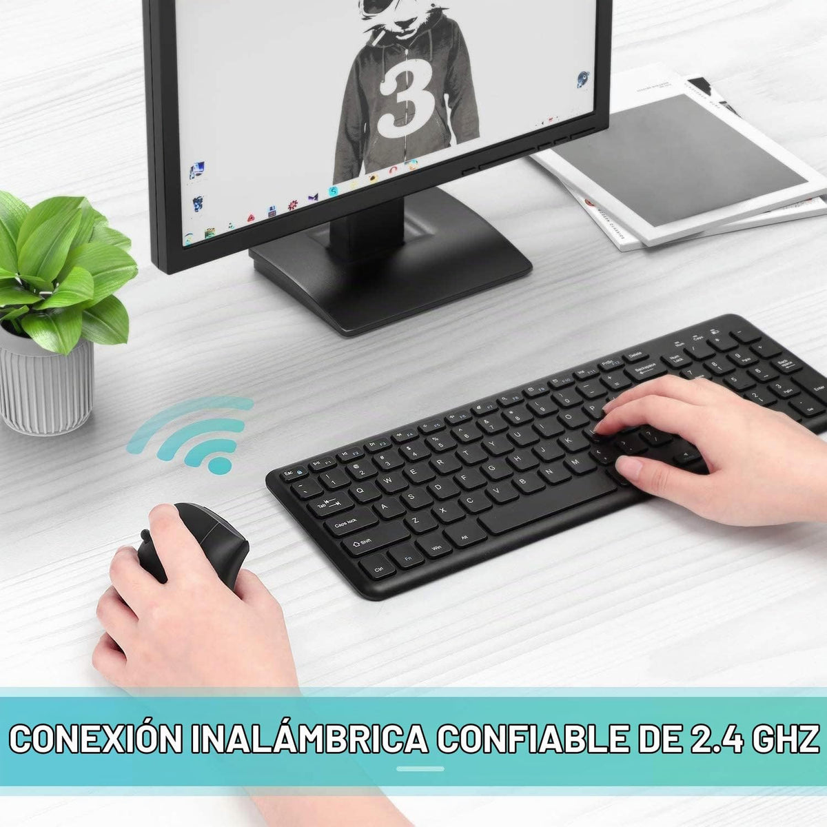 BeWishes Ratón vertical inalámbrico ergonómico para zurdos, 2.4G, 3...