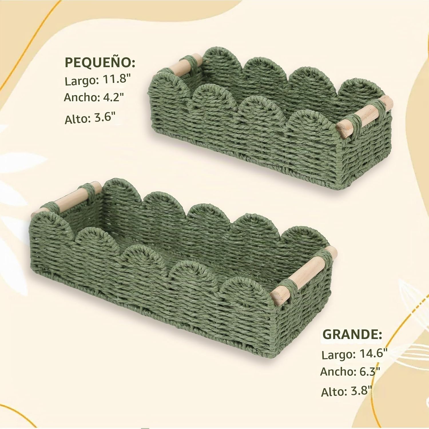 Juego de 2 cestas de almacenamiento de cuerda de papel con asas de...