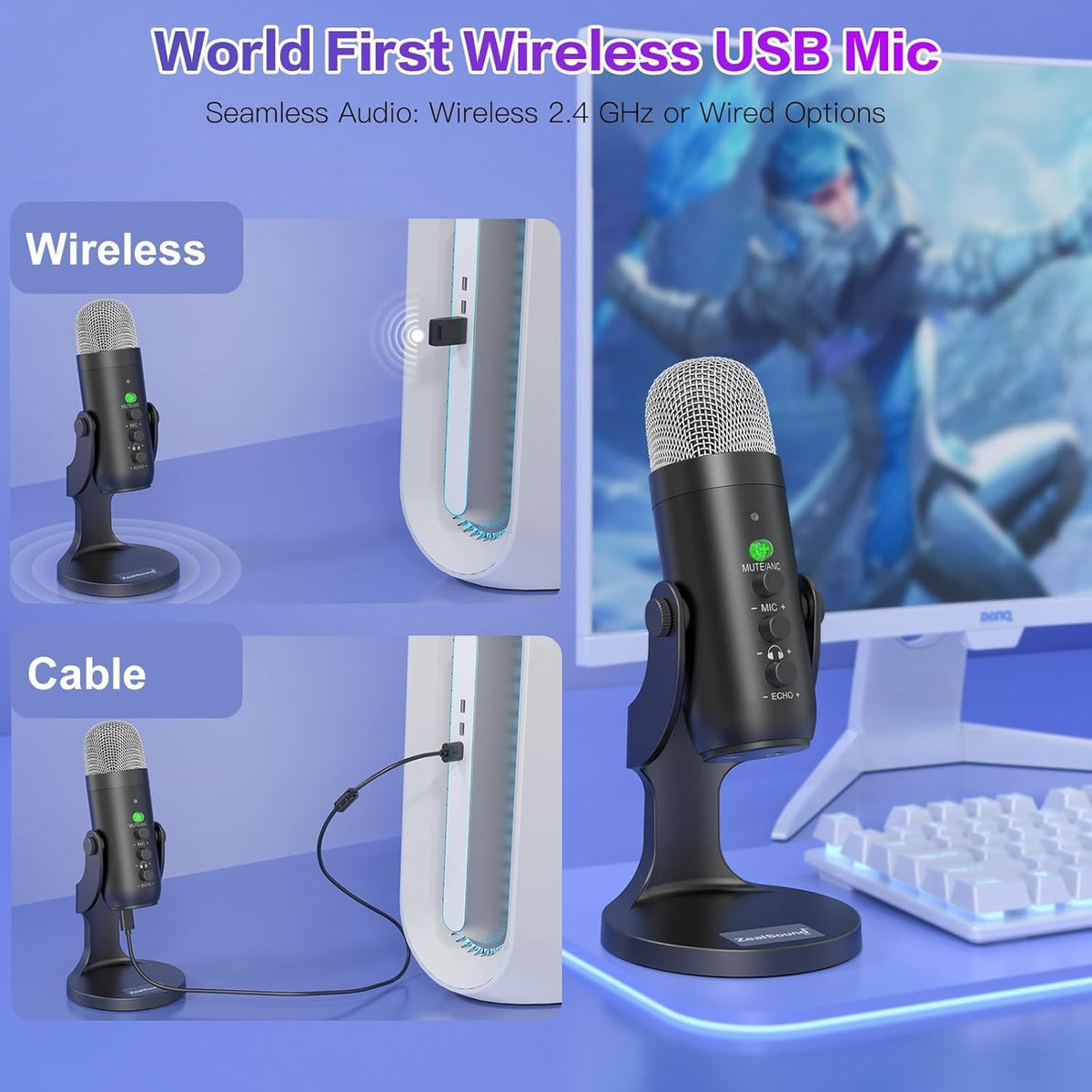 Micrófono inalámbrico ZealSound para PC, iPhone, iPad y Android, mi...