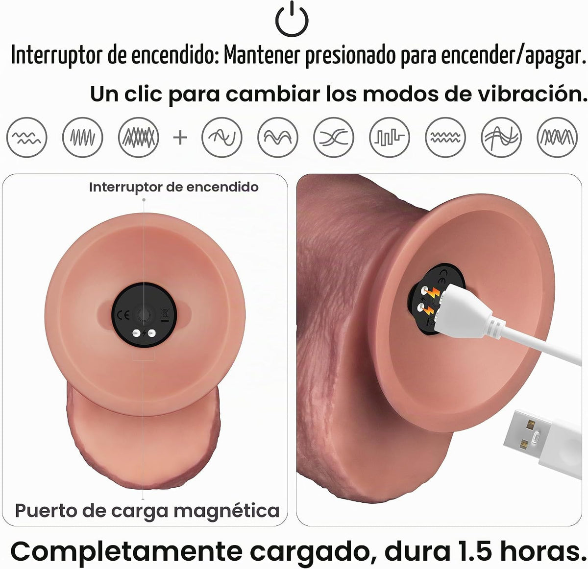 Consolador anal vibrador realista de 11 pulgadas con ventosa, 10 mo...