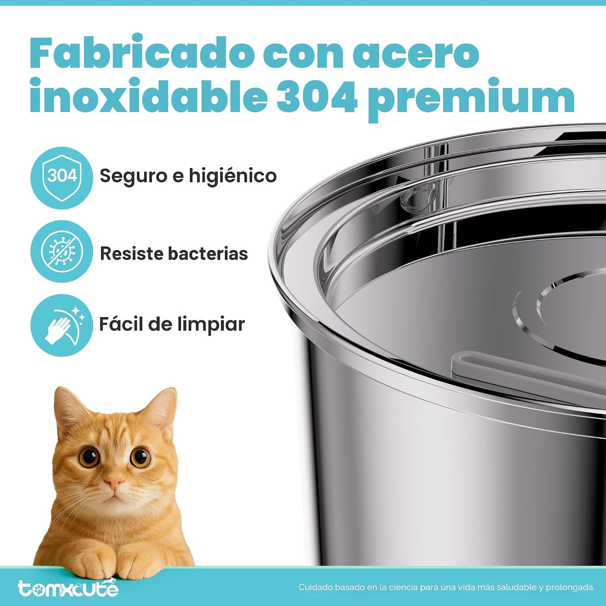 Fuente de agua para gatos de acero inoxidable - 3.2L\/108oz de gran...