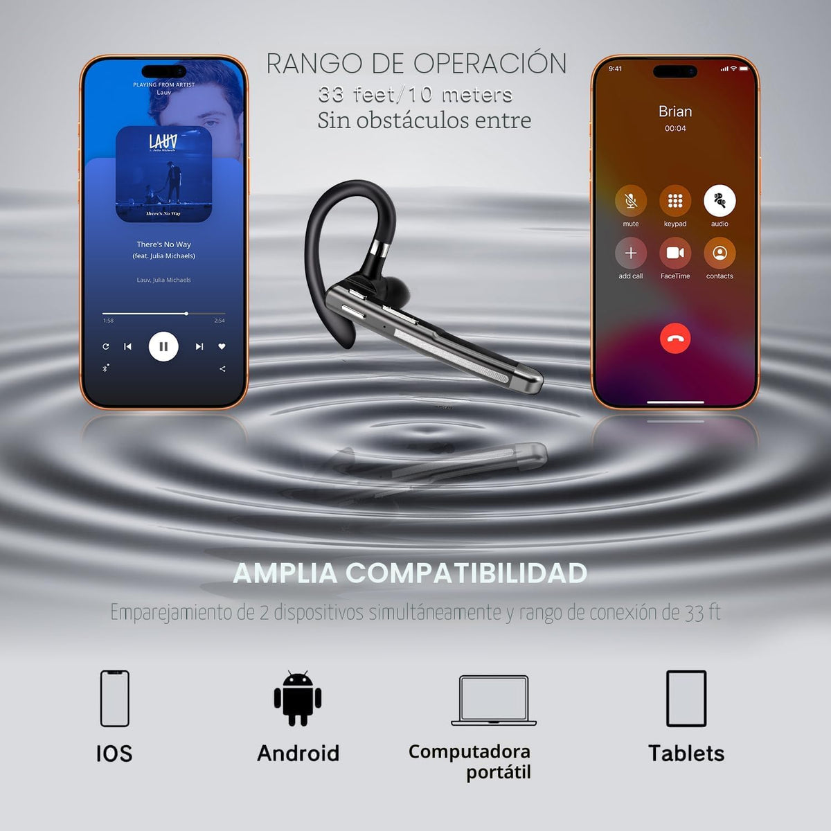 Auricular Bluetooth V6.1,100H Trucker Headset, HD Audio &amp; Botón...