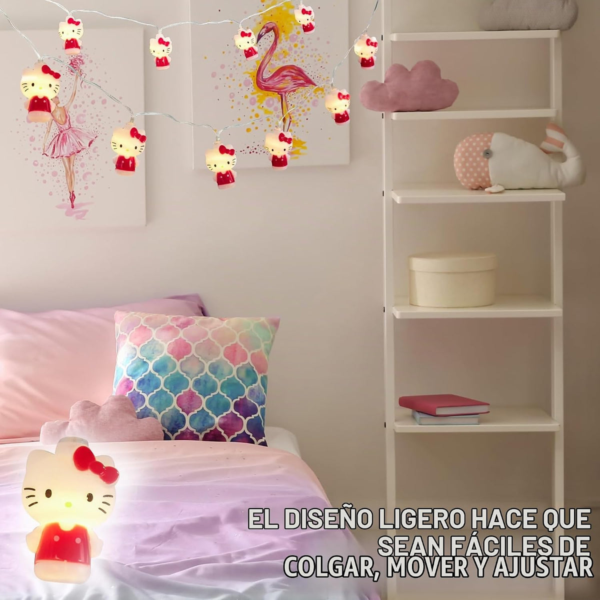 Hello Kitty Sanrio Luces LED para dormitorio, guirnalda de luces pa...