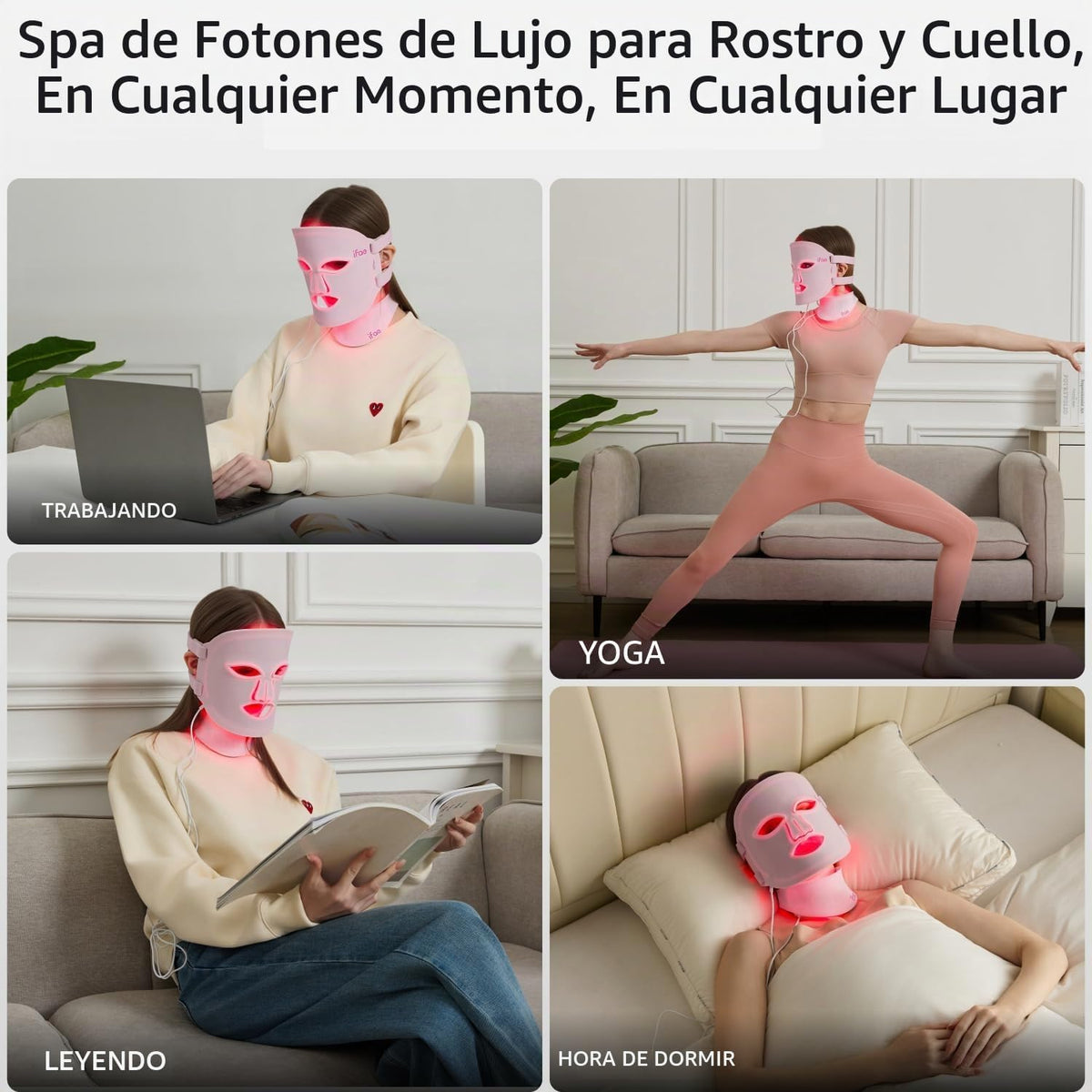Máscara de terapia de luz roja para cara y cuello con 396 LED | 850...