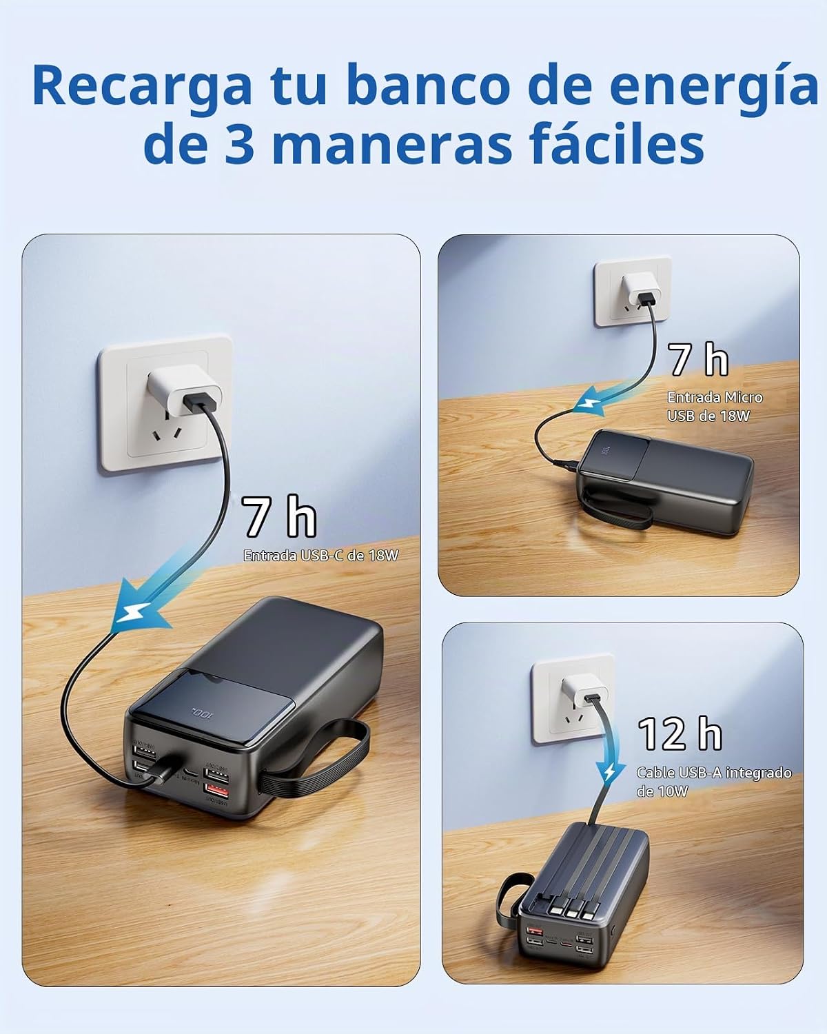 Cargador Portátil Power Bank 50000mAh - 7 Salidas y 3 Entradas USB-...