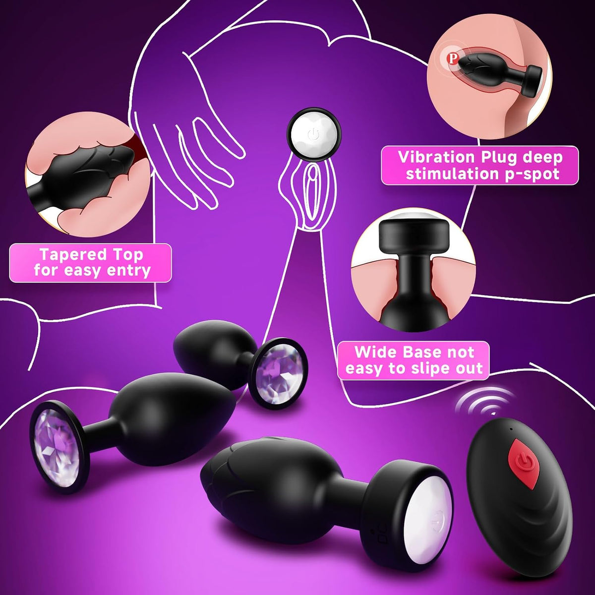 Yolodit Enchufe de tope vibratorio con luz vibratoria con aplicació...