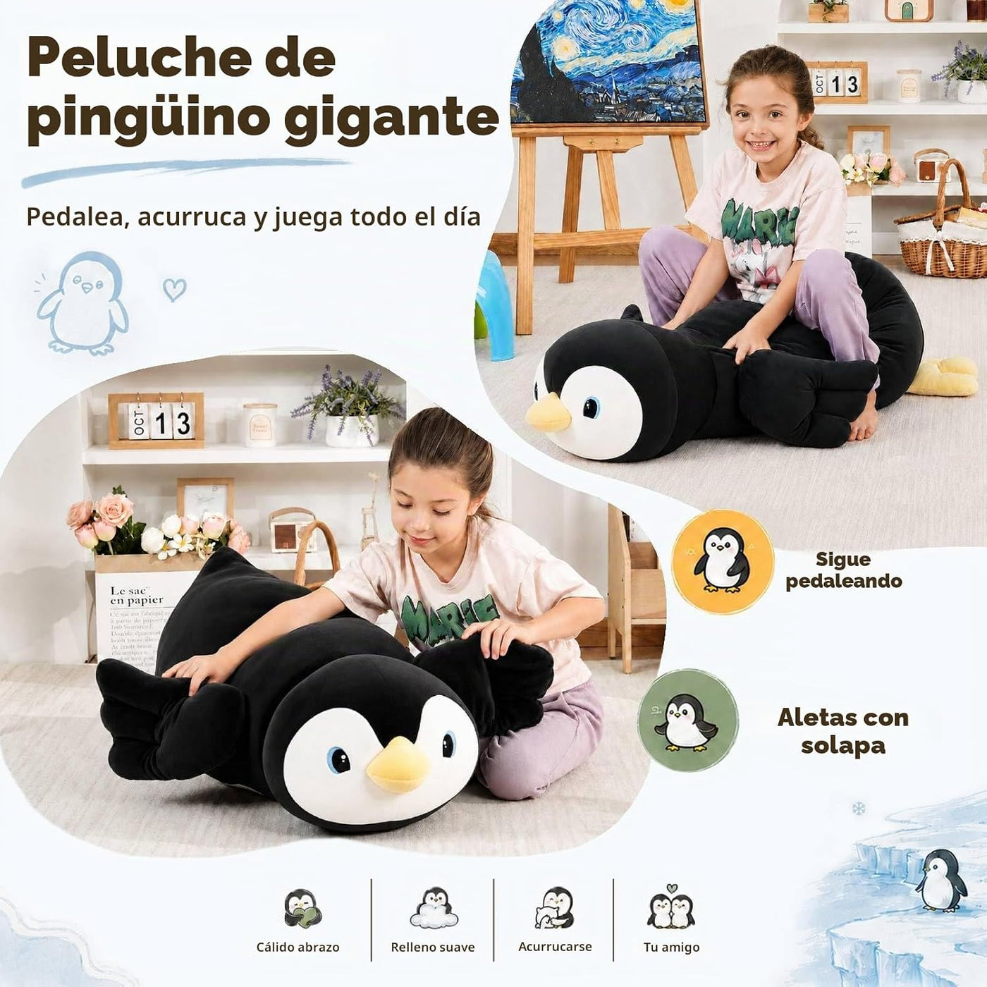 MorisMos Juguete de peluche de pingüino de 39.4 pulgadas, almohada...