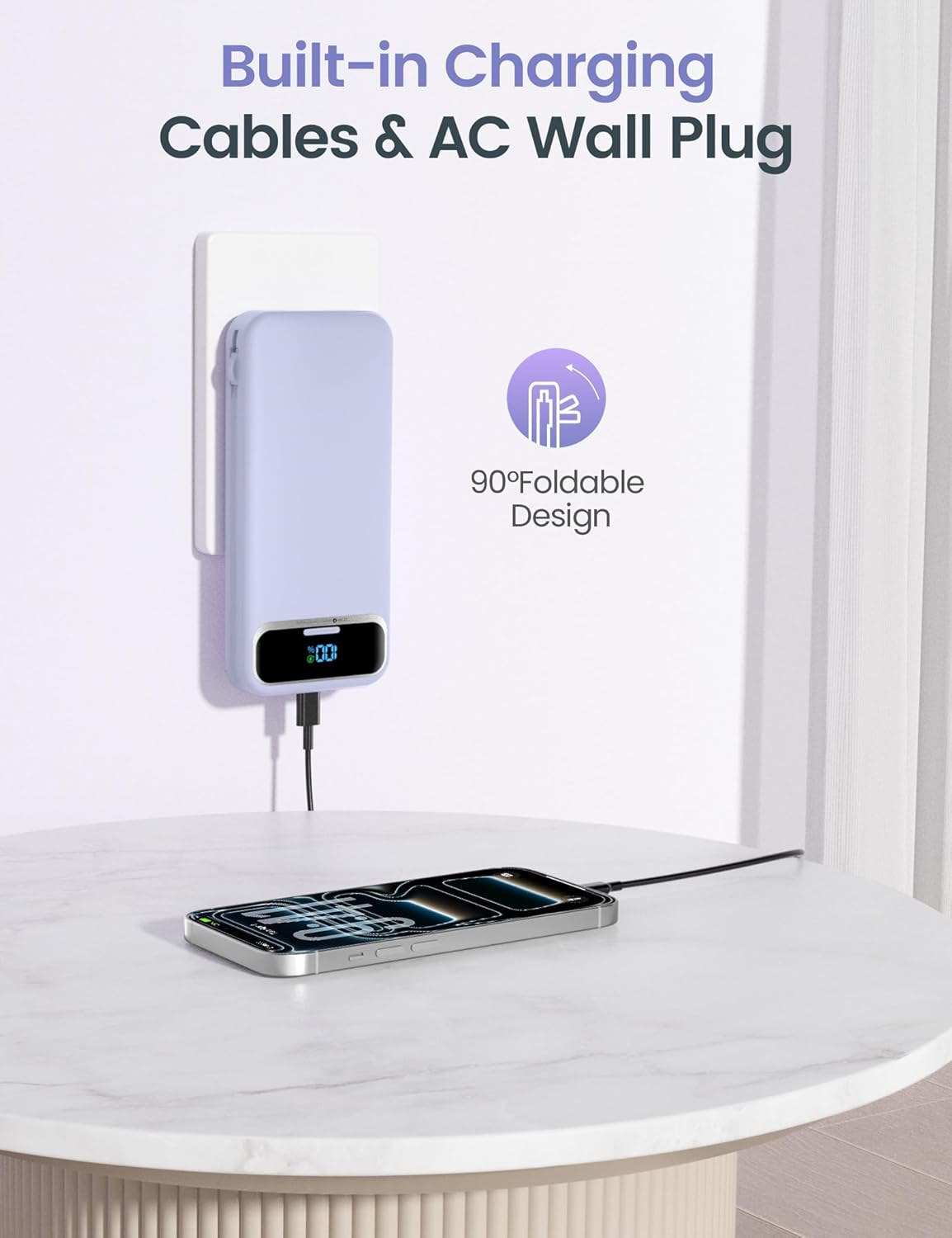 aonidi - Cargador portátil de 12000 mAh con cables integrados y enc...