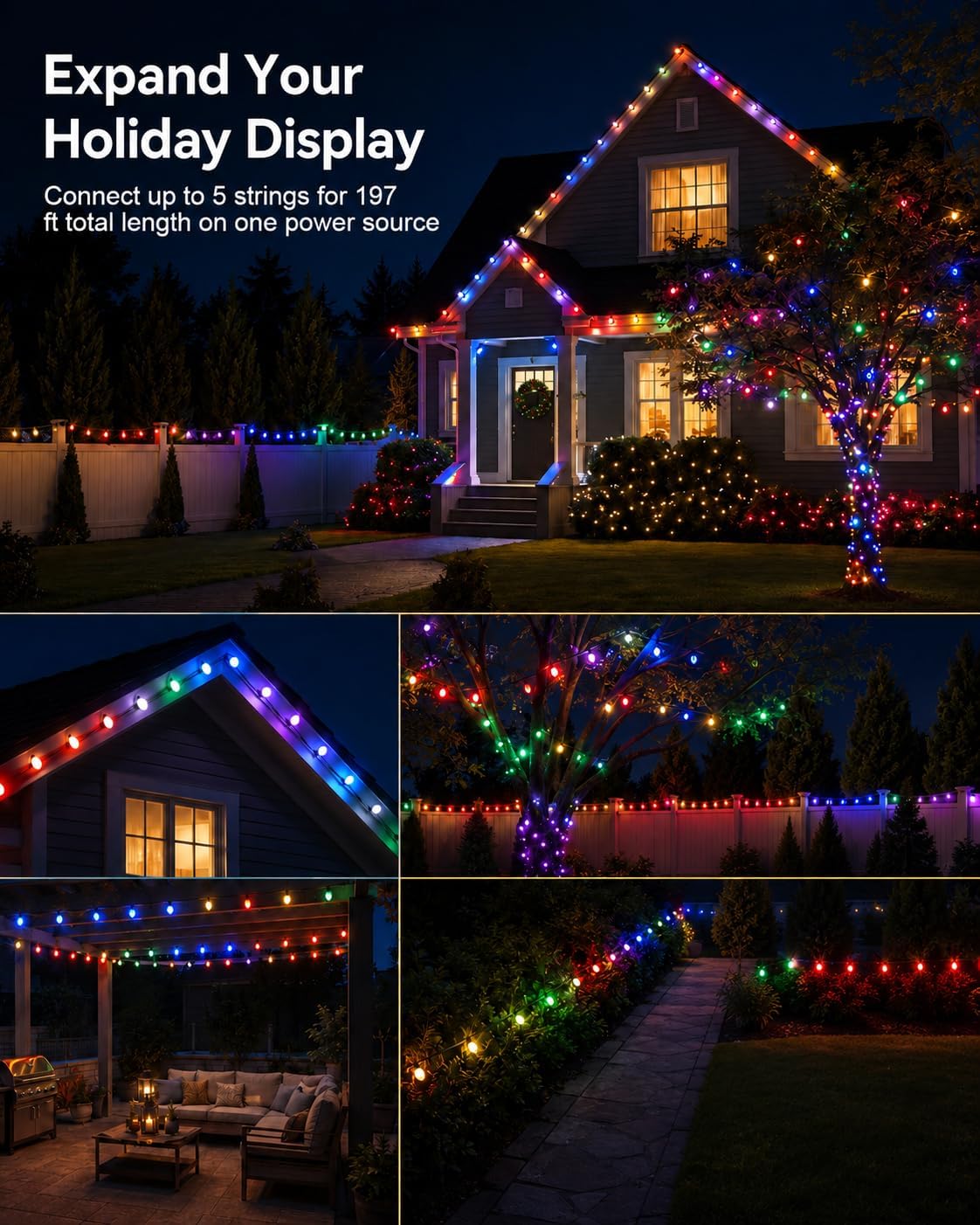197FT 250LED Smart C9 luces de Navidad al aire libre, luz de cadena...