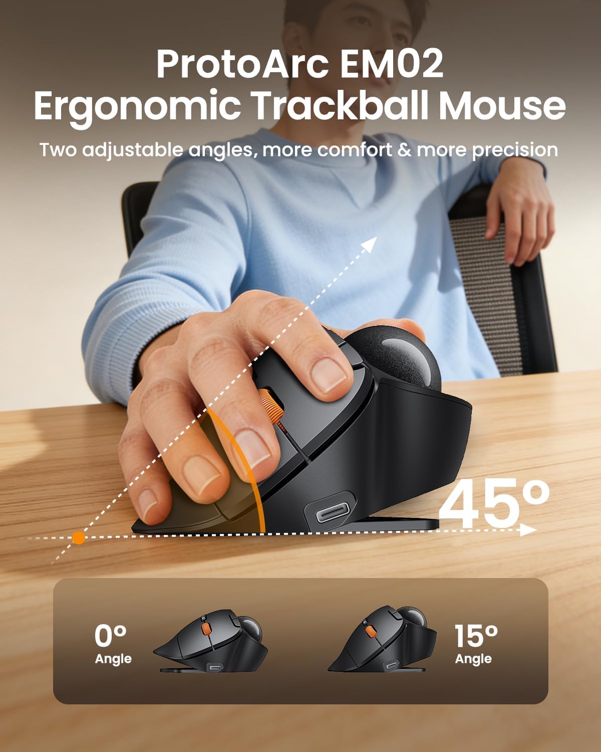 ProtoArc Ratón inalámbrico Bluetooth Trackball, EM02 de dos ángulos...