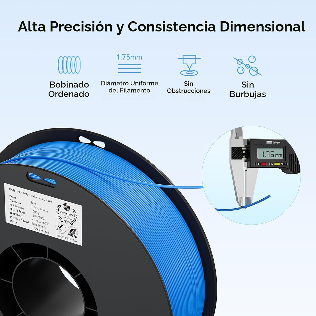 Creality Filamento PLA para impresora 3D de 8.8 lbs, gris, azul, am...