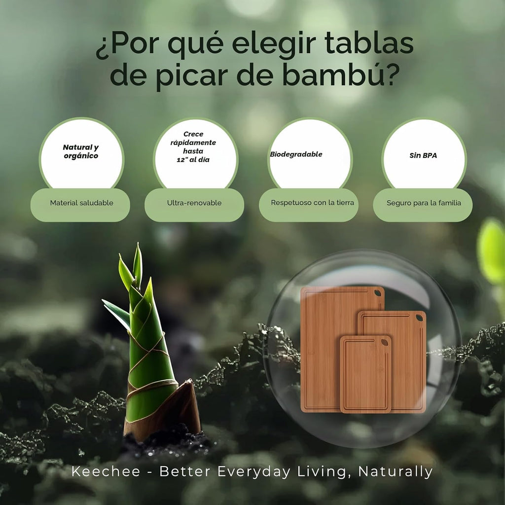 Keechee Tabla de cortar de bambú, tablas de cortar de madera durade...