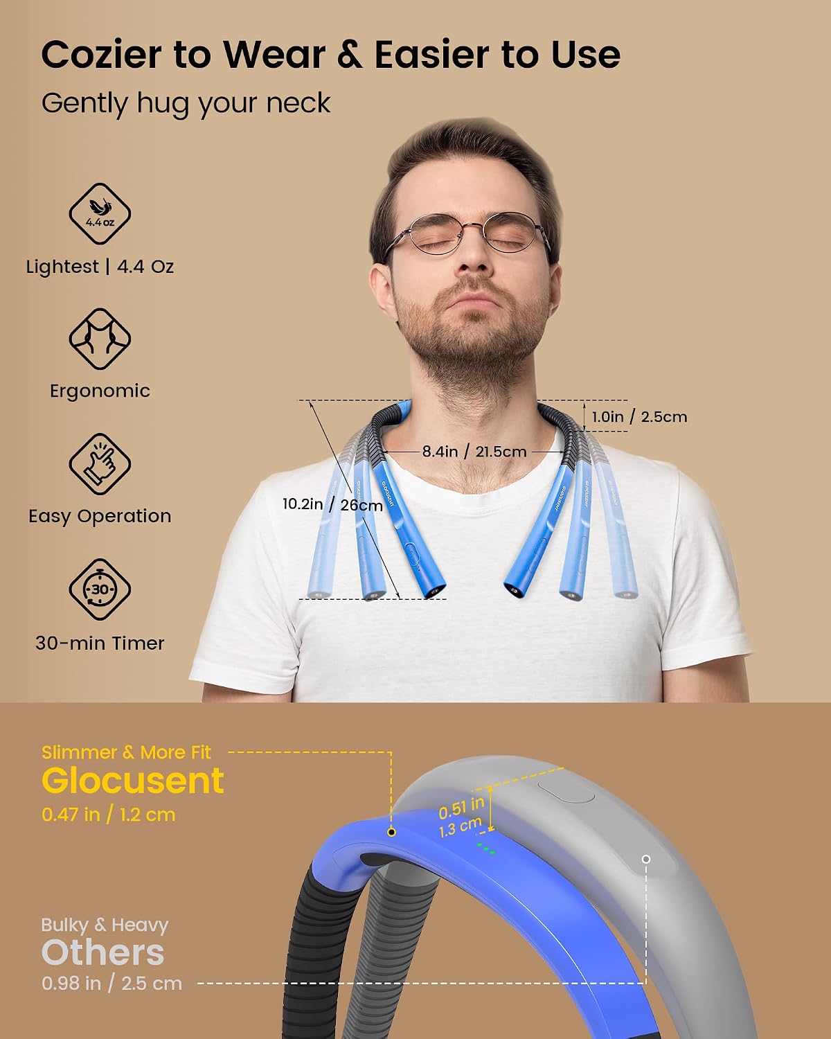 Glocusent Luz LED de lectura mejorada para el cuello y luz ergonómi...
