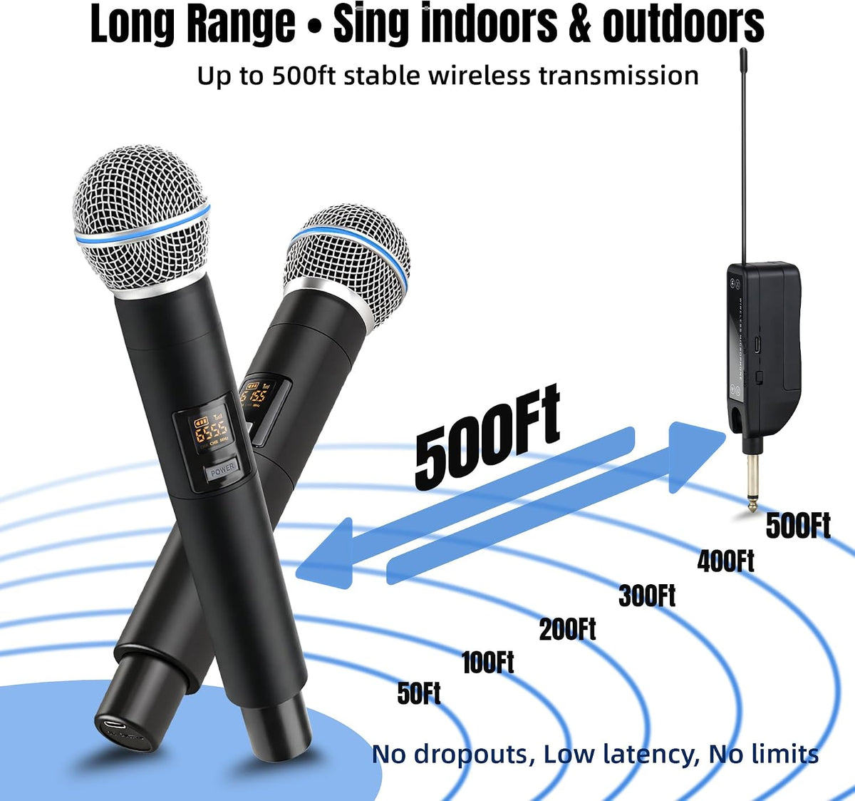HAMAPA Micrófono inalámbrico de karaoke, micrófono inalámbrico dual...