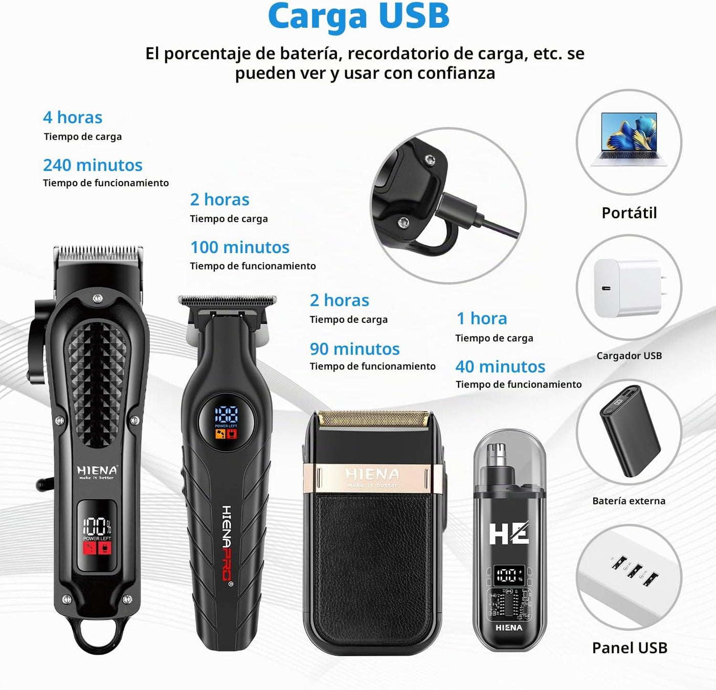 HIENA PRO - Cortadora de pelo inalámbrica para hombre, kit de peluq...