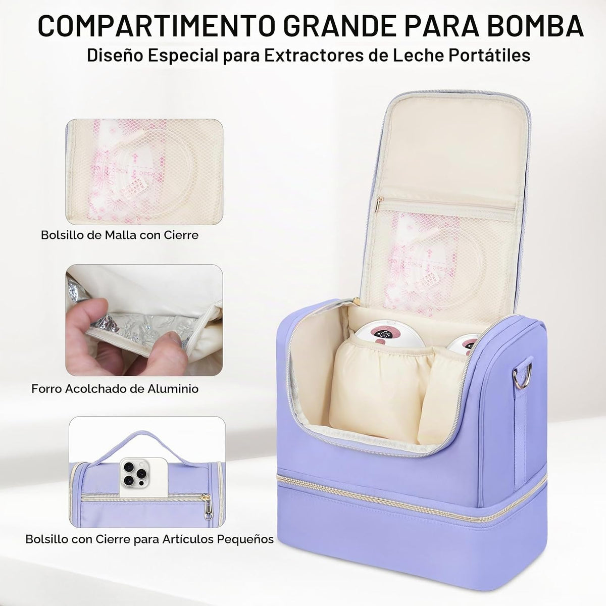 Jaffzora Bolsa de extractor de leche portátil con compartimento enf...