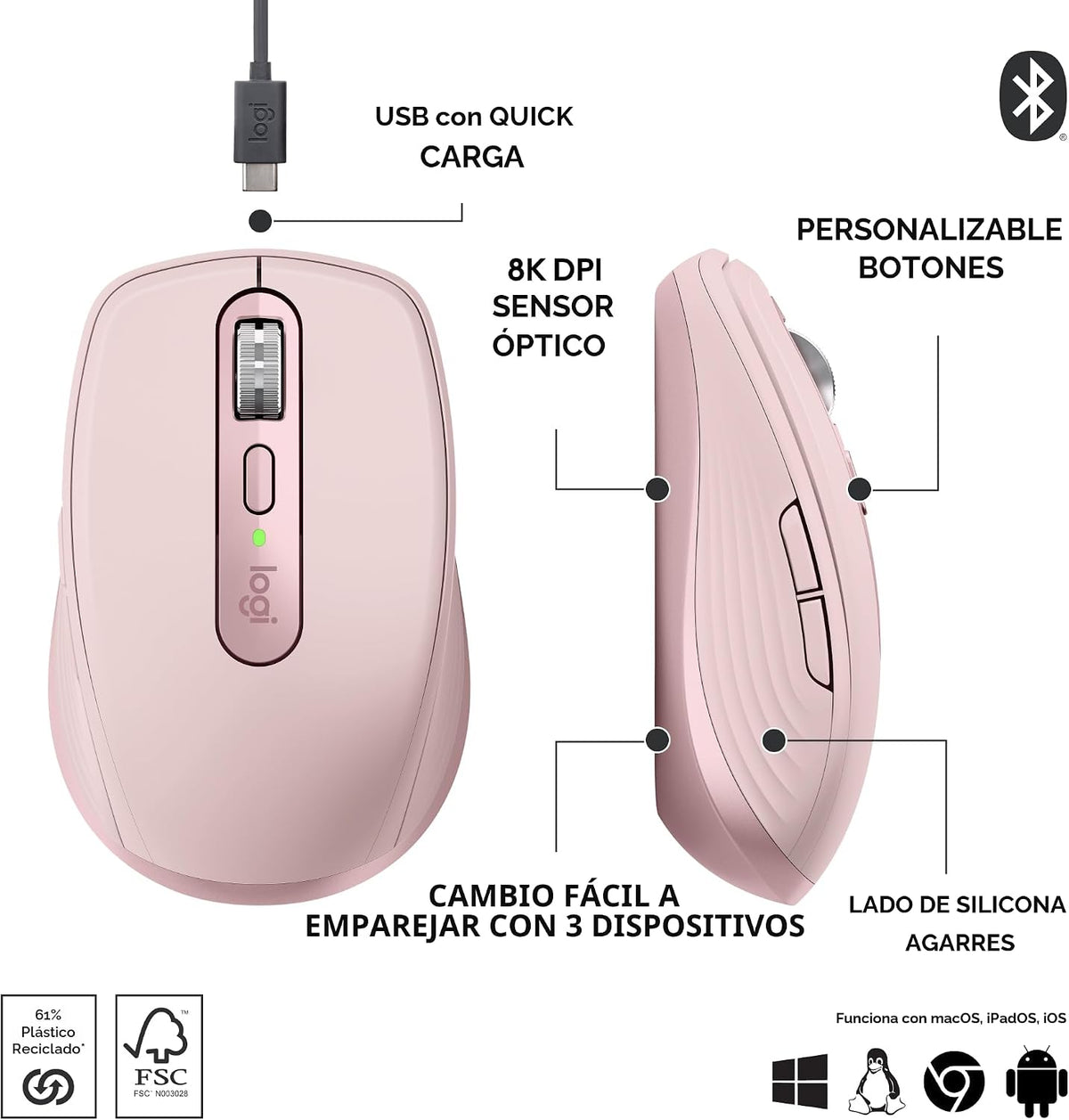 Logitech MX Anywhere 3S Ratón Inalámbrico Compacto Desplazamiento R...