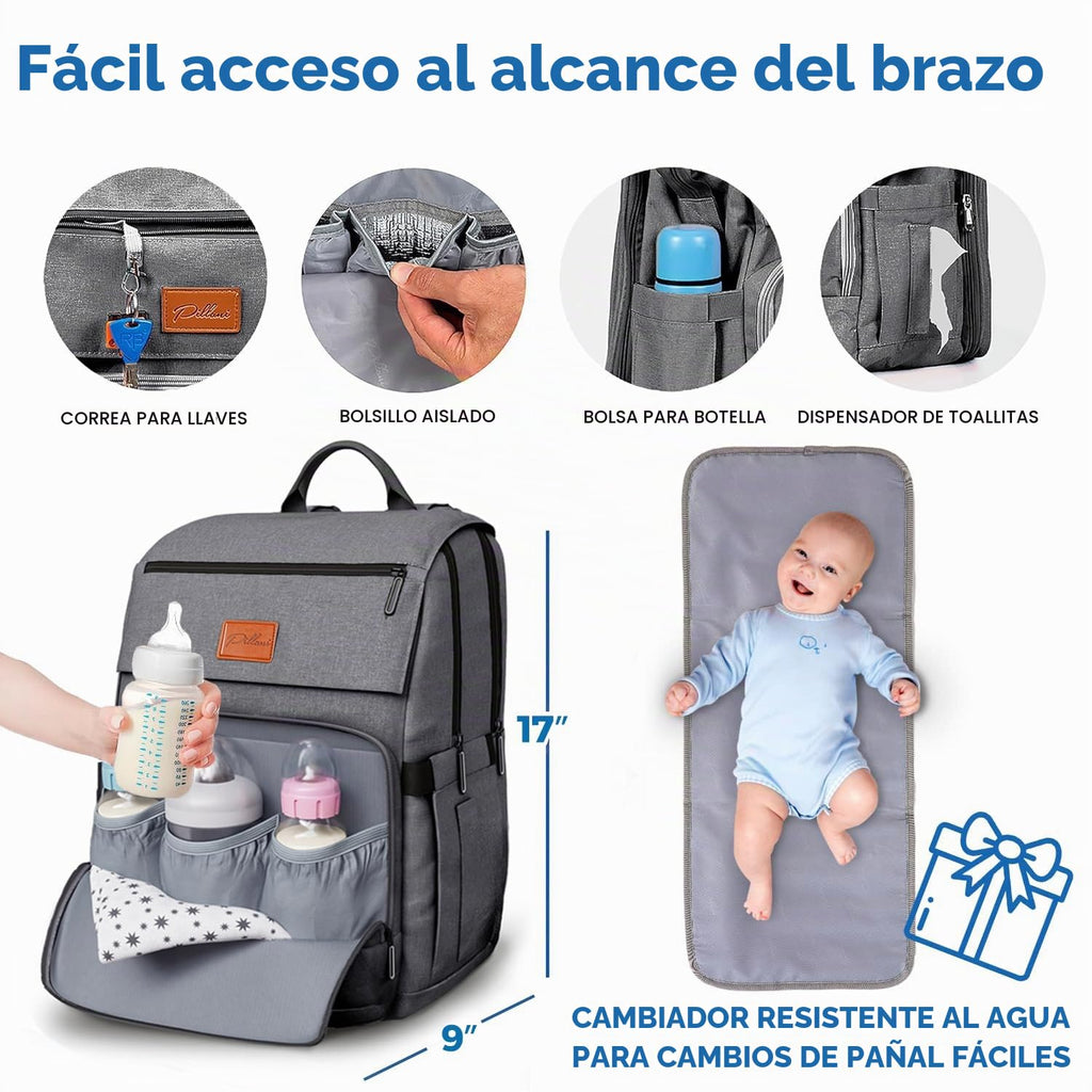 PILLANI - Mochila grande para llevar pañales de bebé, para viajar,...