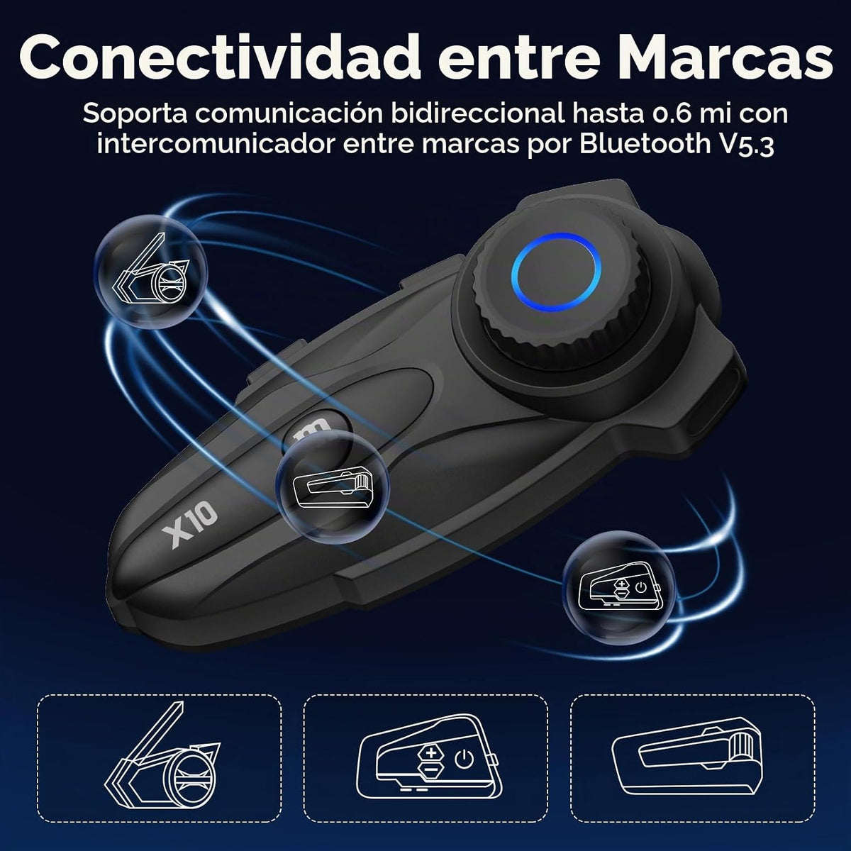 Sistema de comunicación para casco de motocicleta NYTALK X10 para 1...