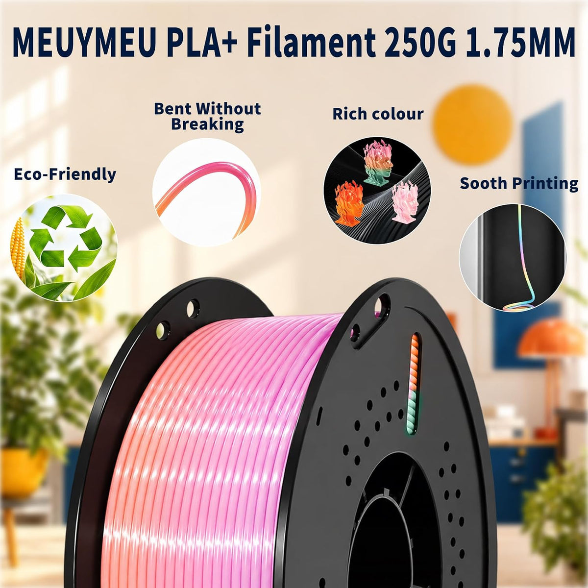 Mini filamento de seda para impresora 3D PLA+ de 0.07 in, 2.2 lbs |...