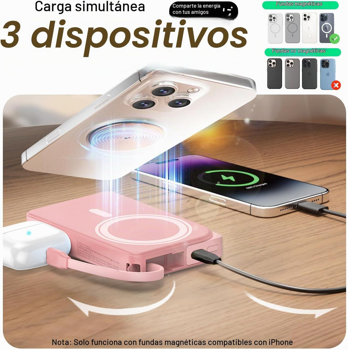 Cargador portátil inalámbrico magnético, banco de energía de 10000...