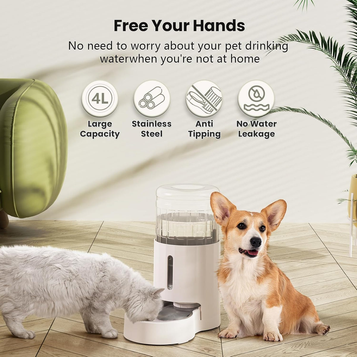 CZPET Dispensador de agua para mascotas 4L sin electricidad desench...