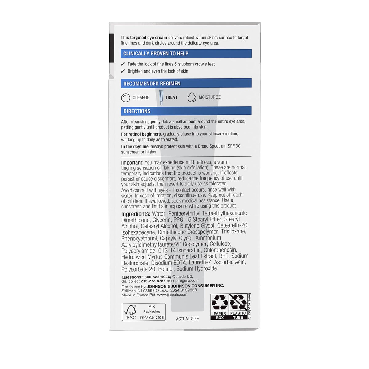 Corrección rápida de arrugas de ojos, Neutrogena, 0.5 onzas, Crema...