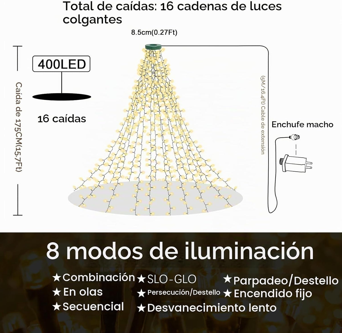 Janplay Guirnalda de luces para árbol de Navidad, 400 LED, 16 línea...