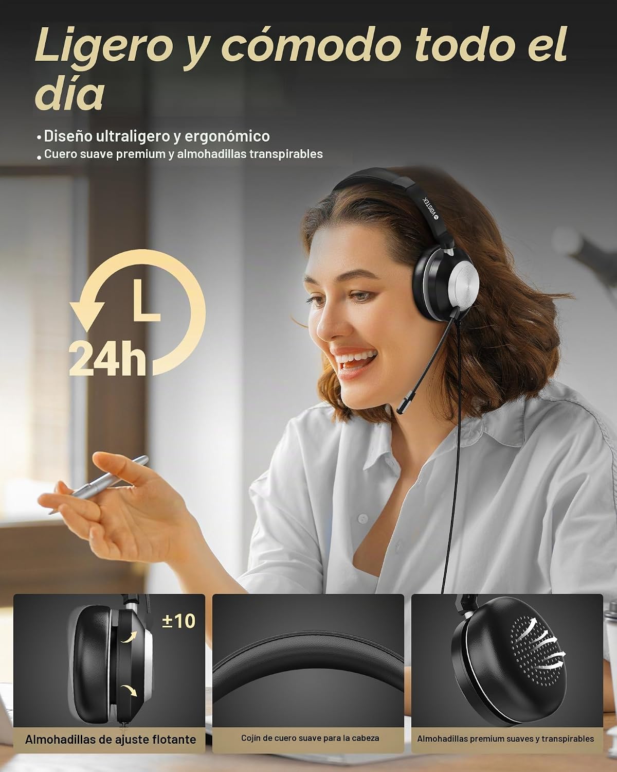 Voistek Auriculares USB con micrófono para PC, auriculares de traba...