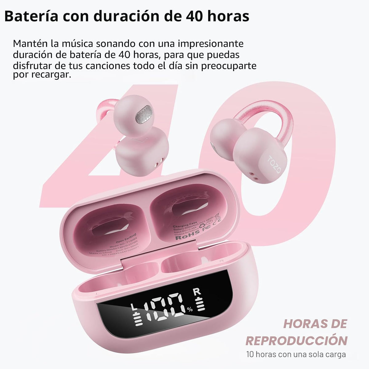 TOZO OpenEarRing - Auriculares de oreja abierta 40H Bluetooth 5.4 l...